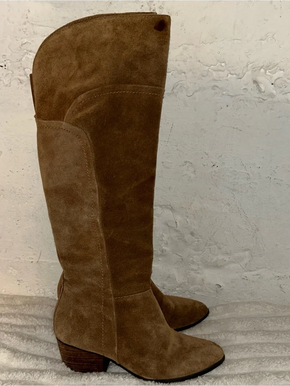 Brown Suede Tall Western Boots Crown Vintage 6 Knee High Riding Boho Cowgirl